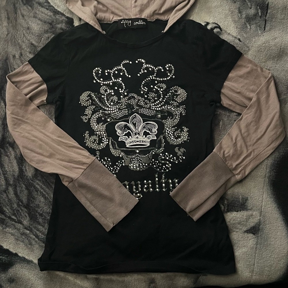 00S VTG BLING LS DOUBLE LAYER & HOODED SZ M